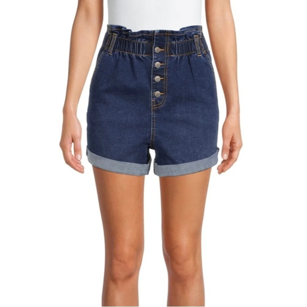 Paperbag High Waist Shorts Button Fly Size Juniors 15-17 Stretch Elastic Denim